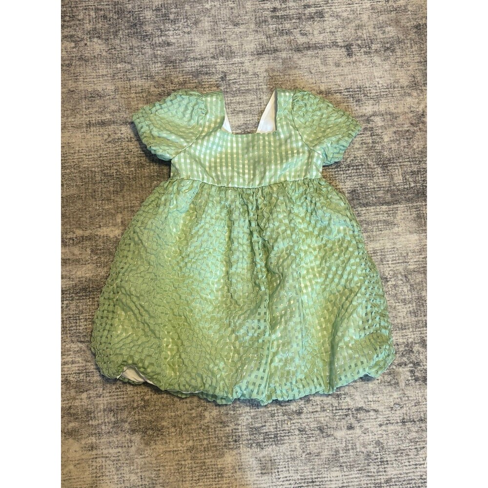 Joie Girls Green Checkered Gingham Bubble Dress with back bow detail Size 7